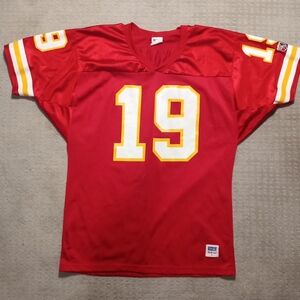 Vintage 90s Wilson Kansas City Chiefs Joe Montana #19 Jersey Mens Sz L Red USA
